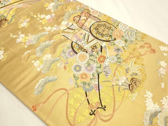 平和屋本店▼六通柄袋帯 源氏衿巻文 九百本金弐重織 正絹 逸品 DABL7852sf