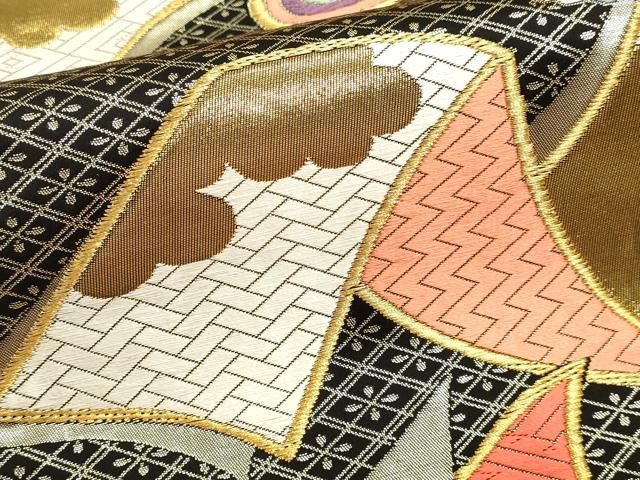 平和屋本店▼六通柄袋帯 唐織 優美錦 束ね熨斗 黒地 本金銀 二重箔 正絹 逸品 DABL7864sf