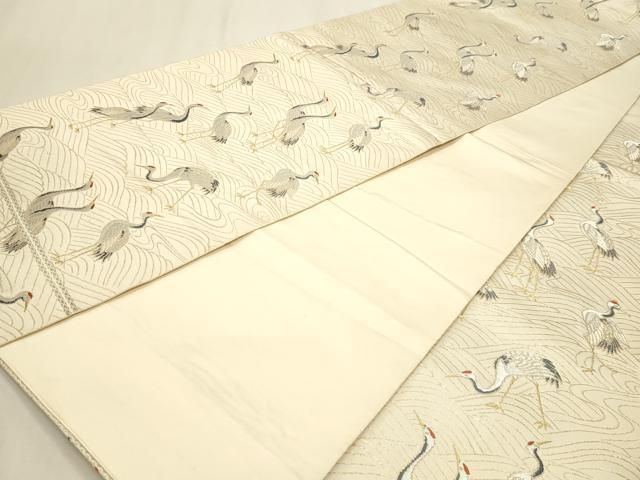 平和屋本店▼六通柄袋帯 流水群鶴文 純金箔 正絹 逸品 DABL7866sf