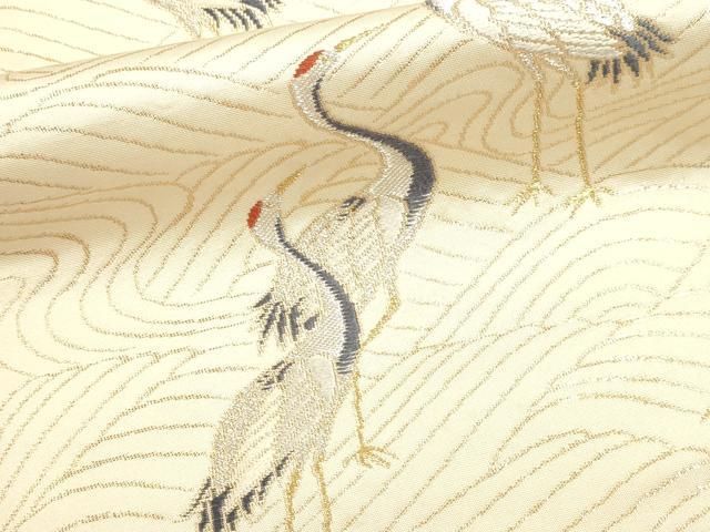 平和屋本店▼六通柄袋帯 流水群鶴文 純金箔 正絹 逸品 DABL7866sf