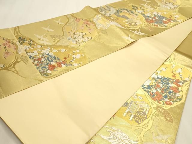 平和屋本店▼西陣 藤林織物謹製 六通柄袋帯 琳派趣景文 本金箔 証紙付き 正絹 逸品 DABL7867sf