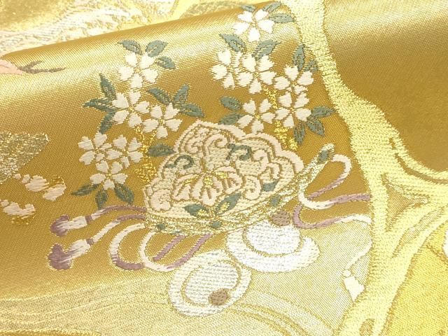 平和屋本店▼西陣 藤林織物謹製 六通柄袋帯 琳派趣景文 本金箔 証紙付き 正絹 逸品 DABL7867sf
