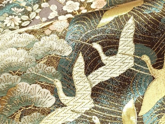 平和屋本店▼六通柄袋帯 飛鶴花丸文 本金箔二重 正絹 逸品 DABL7873sf