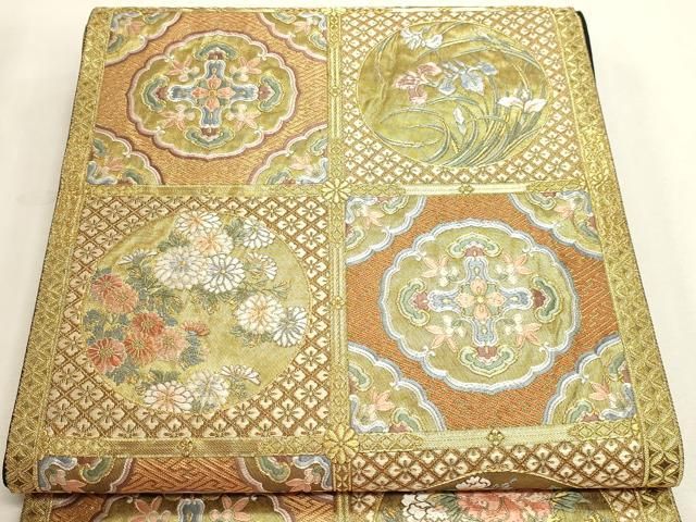 平和屋本店▼六通柄袋帯 伝承 名宝錦 西本願寺天井文様 本金箔 三越扱い 正絹 逸品 DABL7874sf