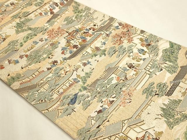 平和屋本店▼西陣 橋本テル織物謹製 六通柄袋帯 洛中絵巻 本金箔 証紙付き 正絹 逸品 DABL7877sf