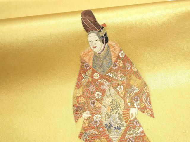 平和屋本店●西陣 太鼓柄袋帯 能舞シリーズ舟弁慶 本金箔 金泥箔 証紙付き 正絹 逸品 DABL7884sf