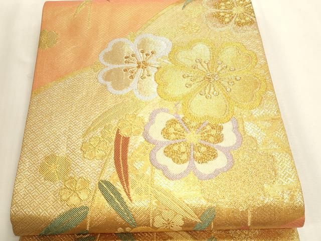 平和屋本店▼佐賀錦 全通柄袋帯 草花文 本金箔 正絹 逸品 DABL7886sf