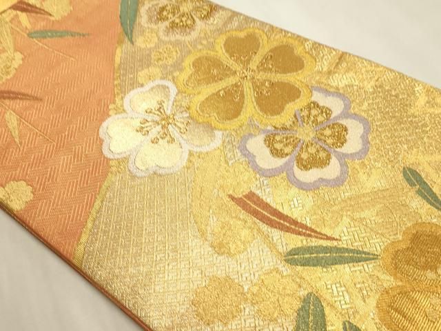 平和屋本店▼佐賀錦 全通柄袋帯 草花文 本金箔 正絹 逸品 DABL7886sf
