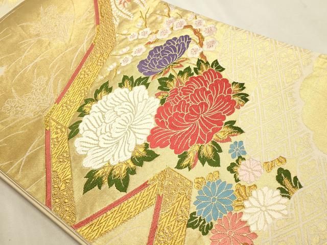 平和屋本店▼六通柄袋帯 唐織 屏風能衣文 本金箔 正絹 逸品 DABL7887sf