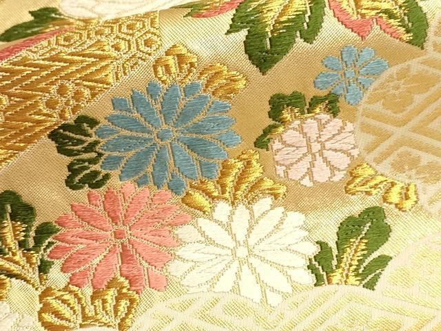 平和屋本店▼六通柄袋帯 唐織 屏風能衣文 本金箔 正絹 逸品 DABL7887sf