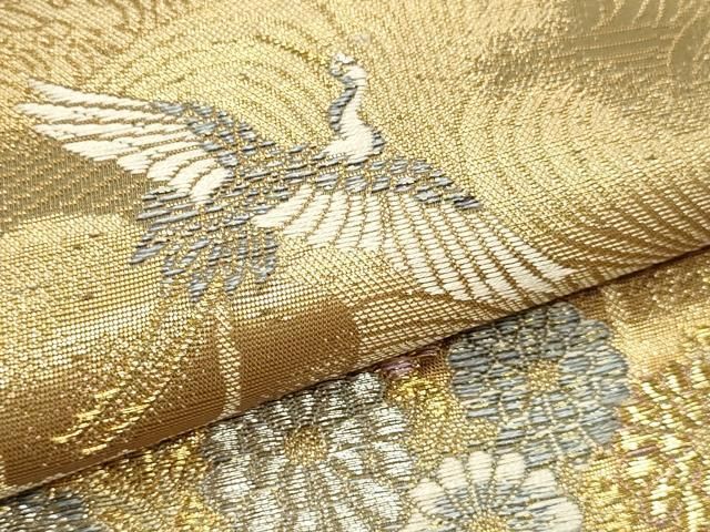 平和屋本店▼六通柄袋帯 松鶴流水文 純金箔二重織 正絹 逸品DABL7891sf