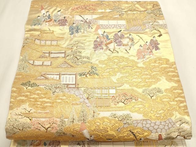 平和屋本店▼六通柄袋帯 徳川上洛図 本金箔 正絹 逸品 DABL7894sf