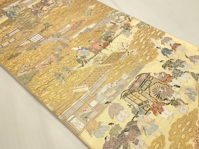 平和屋本店▼六通柄袋帯 徳川上洛図 本金箔 正絹 逸品 DABL7894sf
