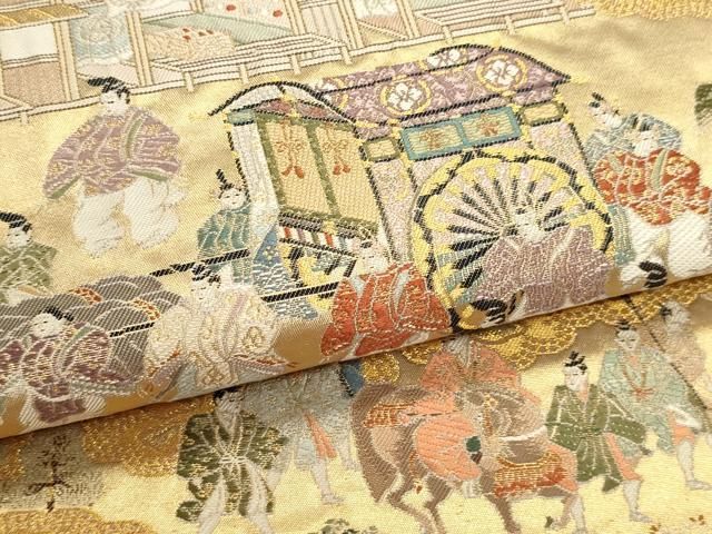 平和屋本店▼六通柄袋帯 徳川上洛図 本金箔 正絹 逸品 DABL7894sf
