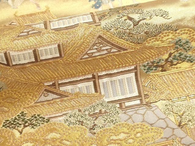 平和屋本店▼六通柄袋帯 徳川上洛図 本金箔 正絹 逸品 DABL7894sf