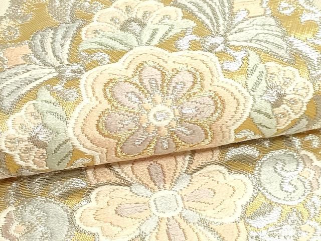平和屋本店▼西陣 服部織物謹製 六通柄袋帯 花菱 プラチナ 本金箔 正絹 逸品 DABL7895sf