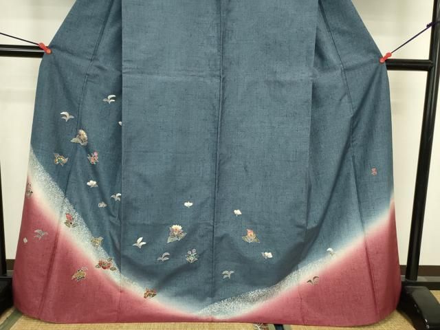 平和屋着物●訪問着 紬地 作家物 更紗花文 暈し染め 金彩 金通し地 やまと誂製 正絹 逸品 DABL9013op
