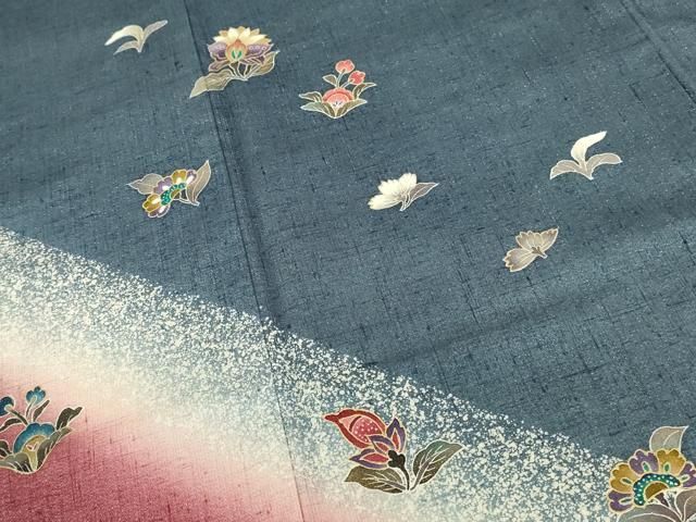 平和屋着物●訪問着 紬地 作家物 更紗花文 暈し染め 金彩 金通し地 やまと誂製 正絹 逸品 DABL9013op
