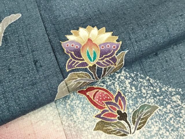 平和屋着物●訪問着 紬地 作家物 更紗花文 暈し染め 金彩 金通し地 やまと誂製 正絹 逸品 DABL9013op