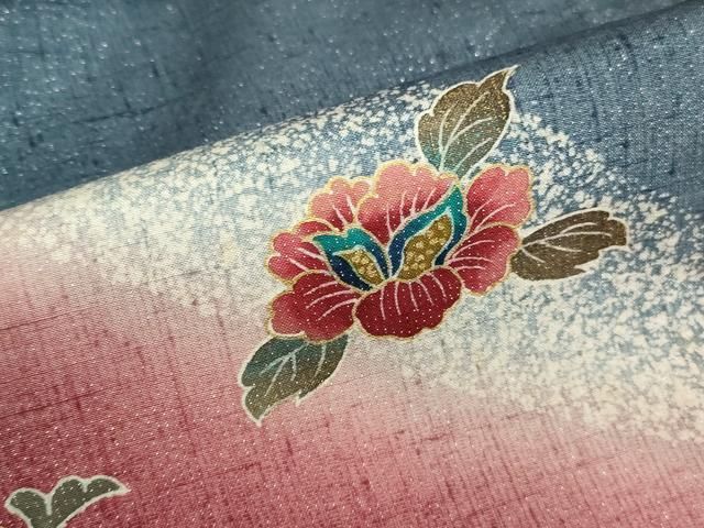 平和屋着物●訪問着 紬地 作家物 更紗花文 暈し染め 金彩 金通し地 やまと誂製 正絹 逸品 DABL9013op