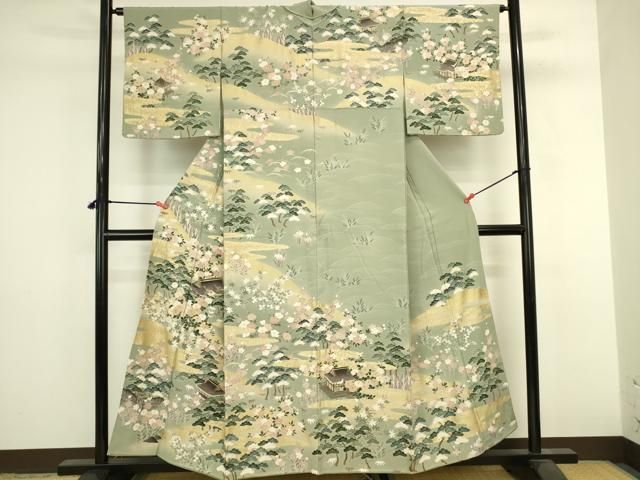 平和屋着物●訪問着 風景花松文 暈し染め 金彩 正絹 逸品 DABL9017op