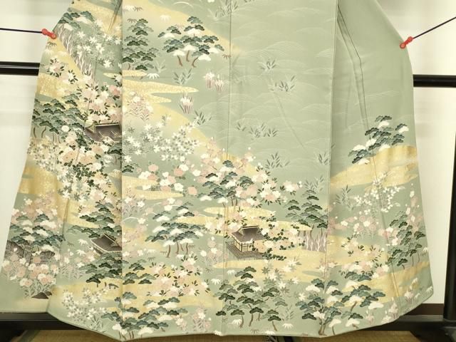 平和屋着物●訪問着 風景花松文 暈し染め 金彩 正絹 逸品 DABL9017op