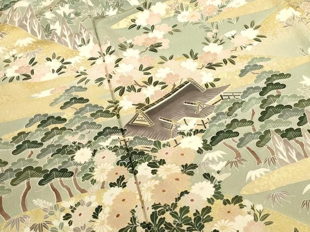 平和屋着物●訪問着 風景花松文 暈し染め 金彩 正絹 逸品 DABL9017op