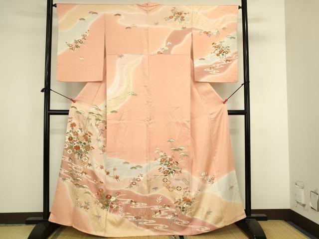 平和屋着物●訪問着 駒刺繍 鴛鴦花文 暈し染め 金彩 正絹 逸品 DABL9018op
