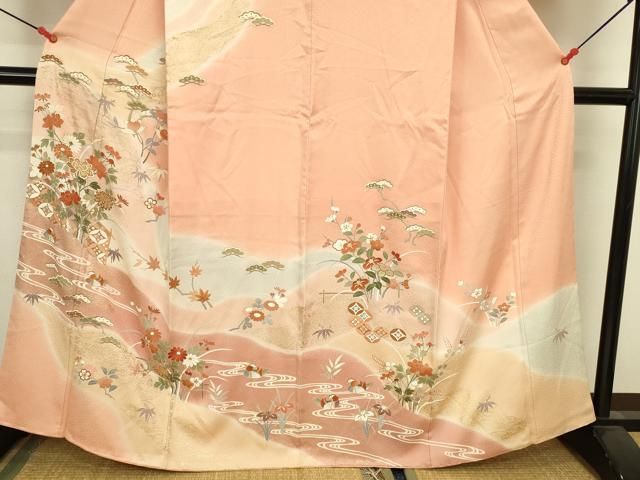 平和屋着物●訪問着 駒刺繍 鴛鴦花文 暈し染め 金彩 正絹 逸品 DABL9018op