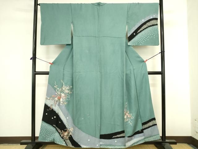 平和屋着物●訪問着 刺繍 絞り 草花 金糸 正絹 逸品 DABL9027op