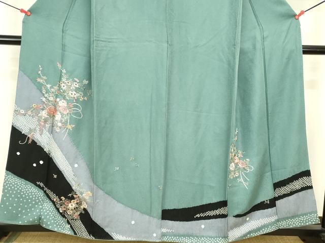 平和屋着物●訪問着 刺繍 絞り 草花 金糸 正絹 逸品 DABL9027op