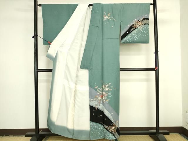 平和屋着物●訪問着 刺繍 絞り 草花 金糸 正絹 逸品 DABL9027op