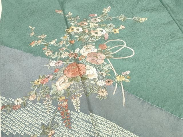 平和屋着物●訪問着 刺繍 絞り 草花 金糸 正絹 逸品 DABL9027op