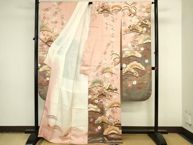 平和屋着物●豪華振袖 駒刺繍 流水花松文 暈し染め 金彩 正絹 逸品 DABL9028op