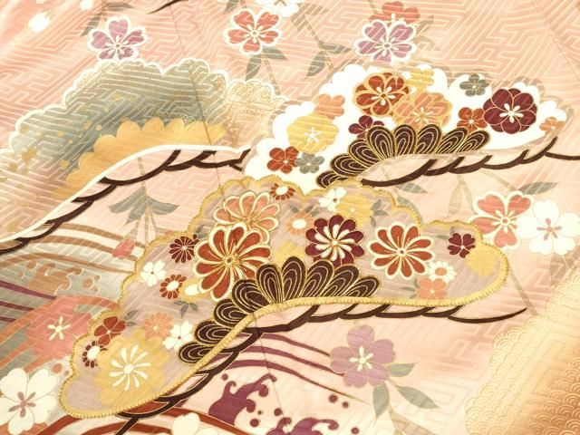 平和屋着物●豪華振袖 駒刺繍 流水花松文 暈し染め 金彩 正絹 逸品 DABL9028op