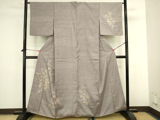 平和屋着物●訪問着 紬地 刺繍 草花 金彩 正絹 逸品 DABL9029op