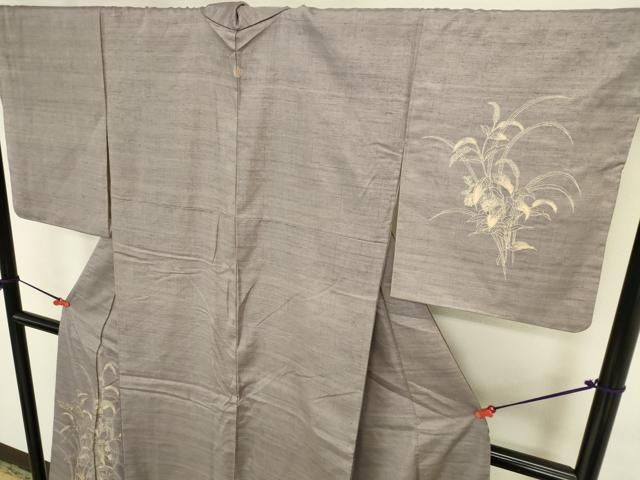 平和屋着物●訪問着 紬地 刺繍 草花 金彩 正絹 逸品 DABL9029op