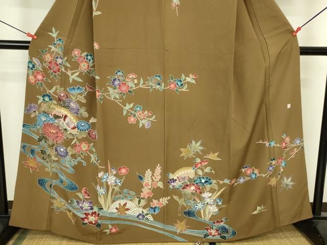 平和屋着物●訪問着 作家物 型染 檜扇流水花蝶文 正絹 逸品 DABL9032op