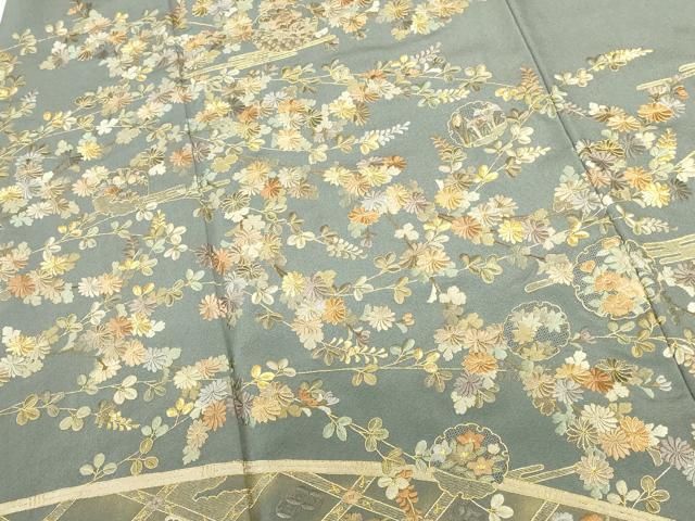 平和屋着物●中国三大刺繍 汕頭刺繍 スワトウ刺繍 総刺繍 訪問着 雪輪花霞文 金糸 正絹 逸品 DABL9033op