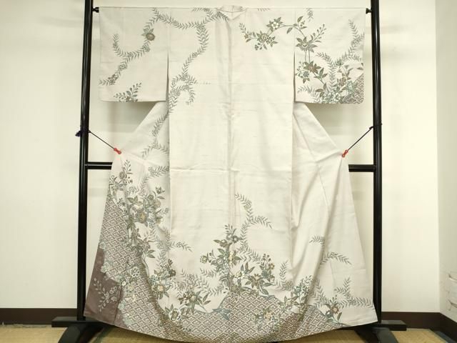 平和屋着物●訪問着 紬地 作家物 更紗花文 正絹 逸品 DABL9040op