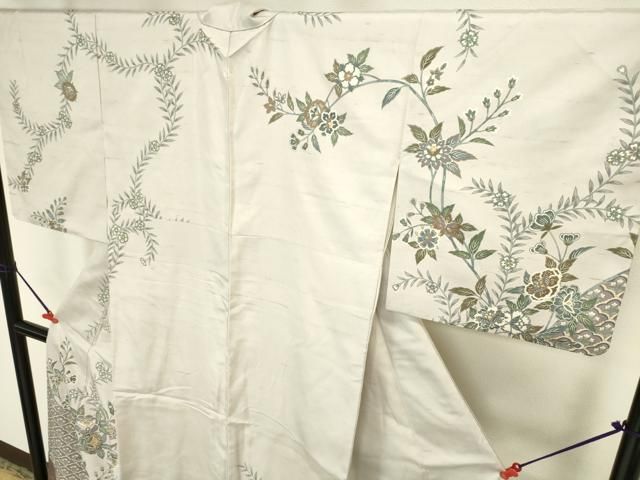 平和屋着物●訪問着 紬地 作家物 更紗花文 正絹 逸品 DABL9040op