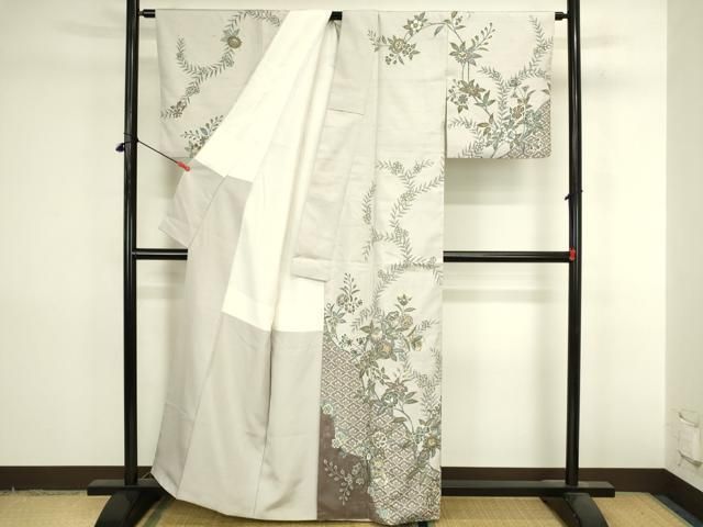 平和屋着物●訪問着 紬地 作家物 更紗花文 正絹 逸品 DABL9040op