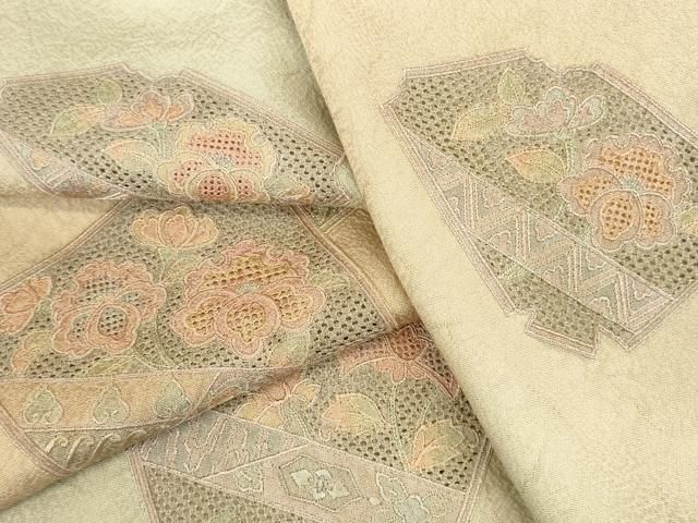 平和屋着物●中国三大刺繍 汕頭刺繍 スワトウ刺繍 総刺繍 訪問着 草花 暈し染め 正絹 逸品 未使用 DABL9044op