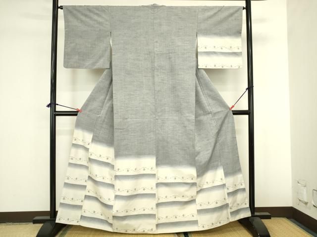 平和屋着物●訪問着 紬地 燕絣 横段文 暈し染め 正絹 逸品 DABL9072op