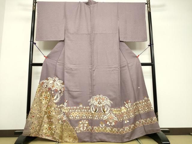 平和屋着物●色留訪問着 作家物 向かい鳥花文 金彩 正絹 逸品 DABL9101op