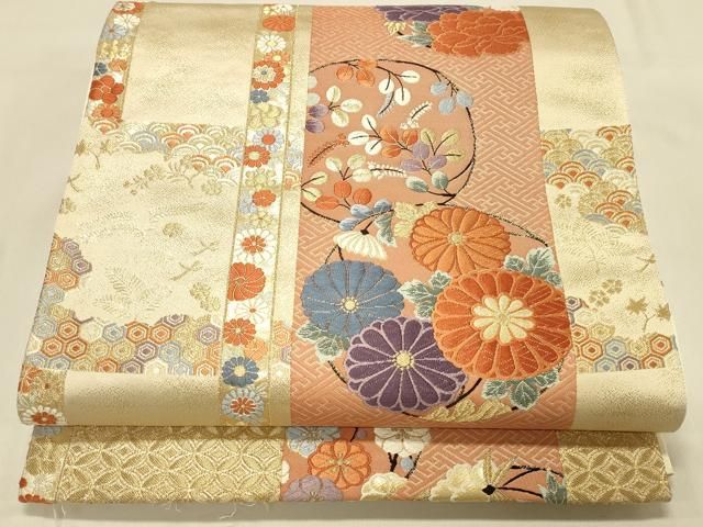 平和屋本店▼六通柄袋帯 唐織 献上牡丹菊文 純金箔24K 正絹 逸品 DABL9237op