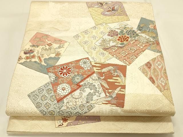 平和屋本店▼六通柄袋帯 唐織 色紙重ね花鳥文 九百錦 純金箔24K 正絹 逸品 DABL9244op