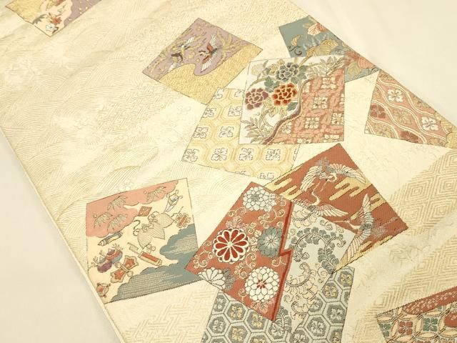 平和屋本店▼六通柄袋帯 唐織 色紙重ね花鳥文 九百錦 純金箔24K 正絹 逸品 DABL9244op