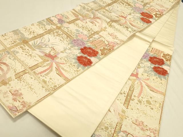 平和屋本店▼六通柄袋帯 唐織 鳳凰御所車花文 九百錦 純金箔 正絹 逸品 DABL9249op