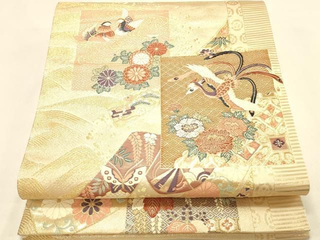 平和屋本店▼六通柄袋帯 唐織 舞蝶鳳凰花熨斗文 宴舞 本金箔 九百錦 正絹 逸品 DABL9254op